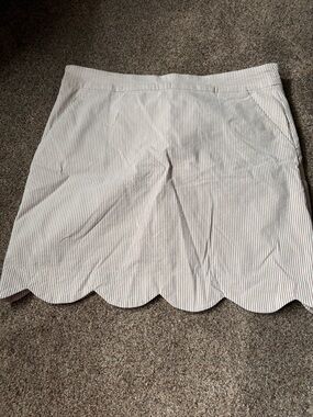Women’s Scallop Hem Stripe Skirt - Tan with white Pinstripes